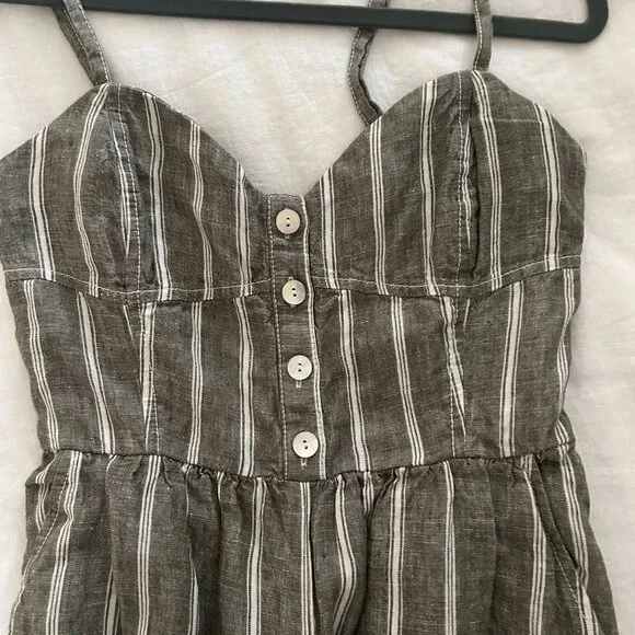 Madewell Linen Romper/jumpsuit - gray/green and cream striped - Picture 4 of 6